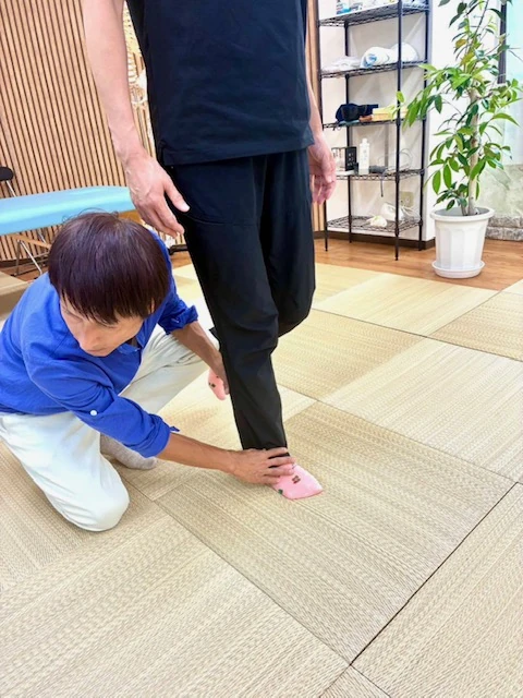 整体道むくれんで身体の状態を確認している様子